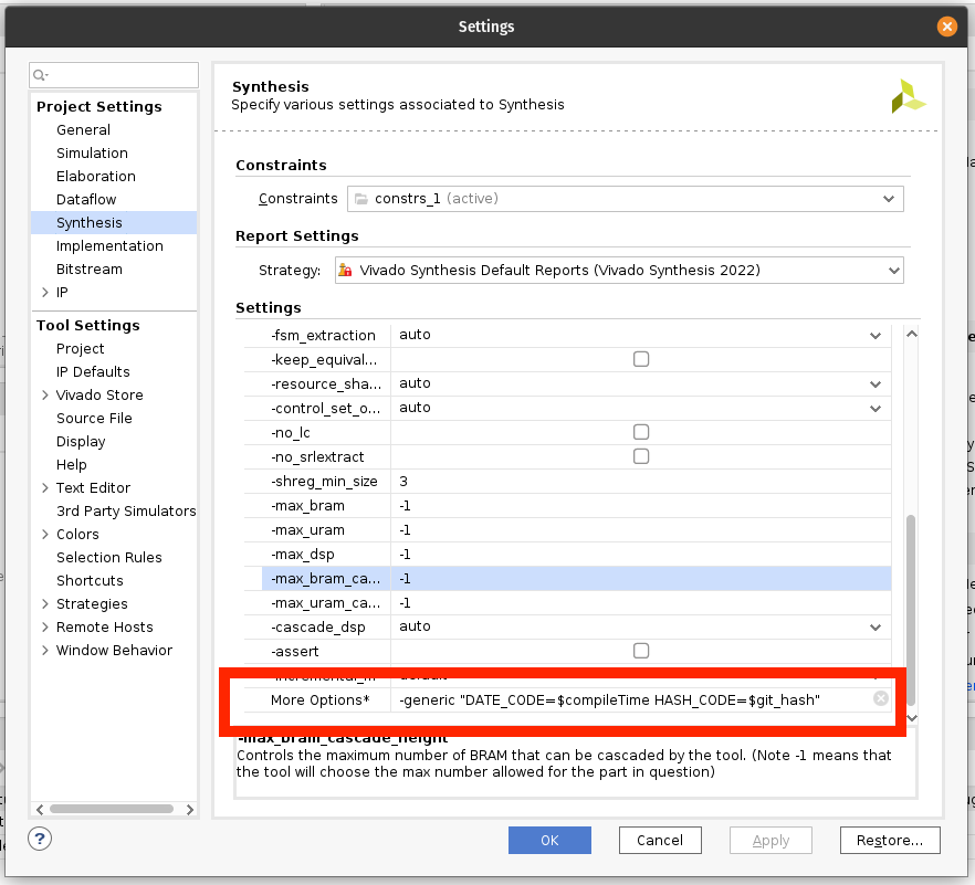 Figure 1. The more options settings..